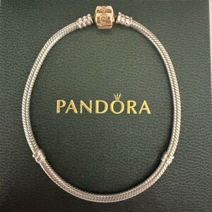 Pandora Sterling Silver w/ 14K Gold Clasp Bracelet 8.3 in or 21 cm